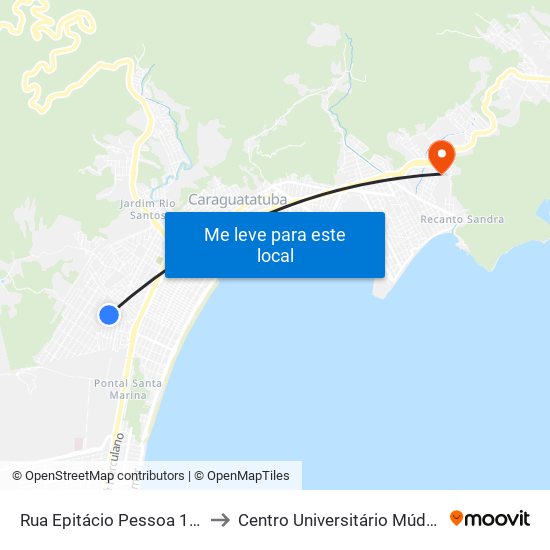 Rua Epitácio Pessoa 122 to Centro Universitário Múdulo map