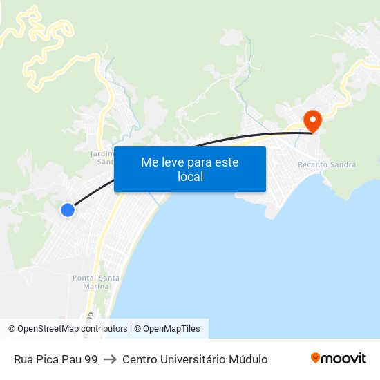 Rua Pica Pau 99 to Centro Universitário Múdulo map