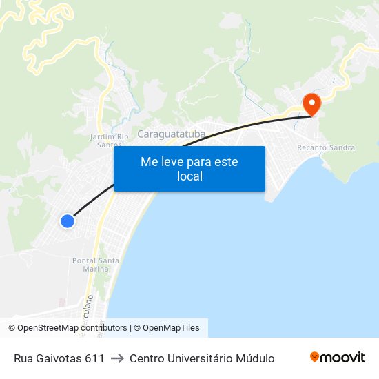 Rua Gaivotas 611 to Centro Universitário Múdulo map