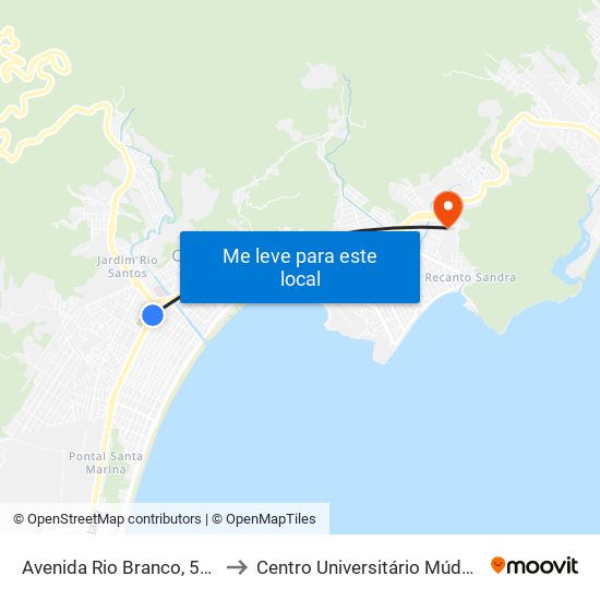 Avenida Rio Branco, 505 to Centro Universitário Múdulo map
