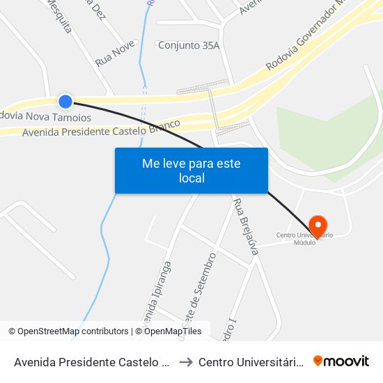Avenida Presidente Castelo Branco 2785 to Centro Universitário Múdulo map