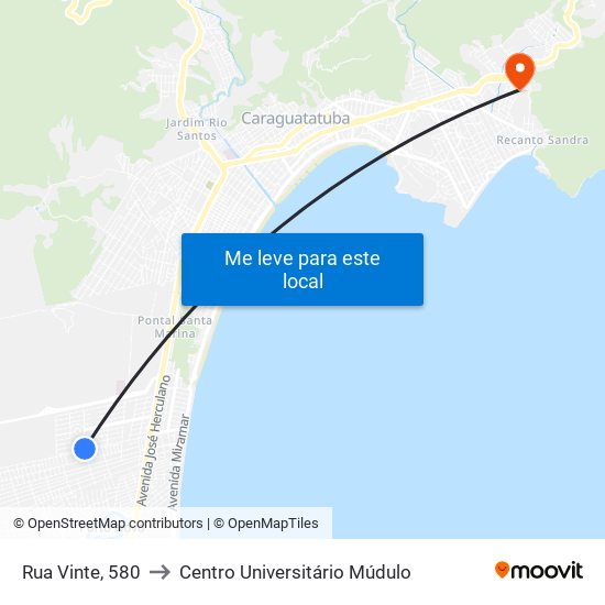 Rua Vinte, 580 to Centro Universitário Múdulo map
