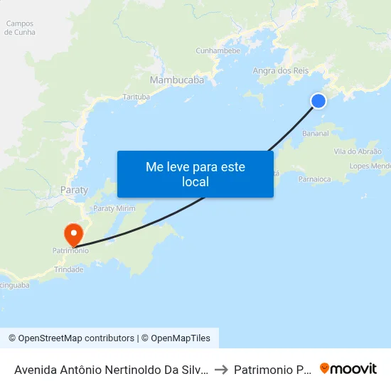 Avenida Antônio Nertinoldo Da Silva Jordão, 8246 to Patrimonio Paraty Rj map