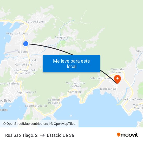 Rua São Tiago, 2 to Estácio De Sá map