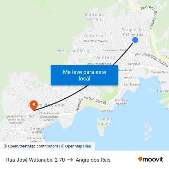 Rua José Watanabe, 2-70 to Angra dos Reis map