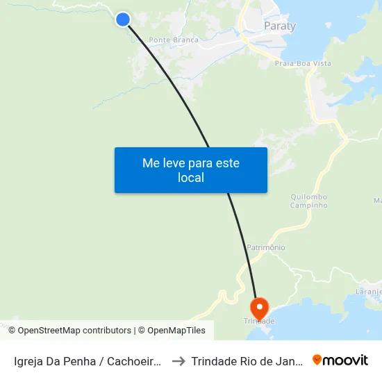 Igreja Da Penha / Cachoeira Do Tobogã to Trindade Rio de Janeiro Brazil map
