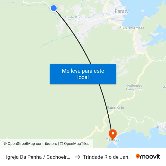 Igreja Da Penha / Cachoeira Do Tobogã to Trindade Rio de Janeiro Brazil map