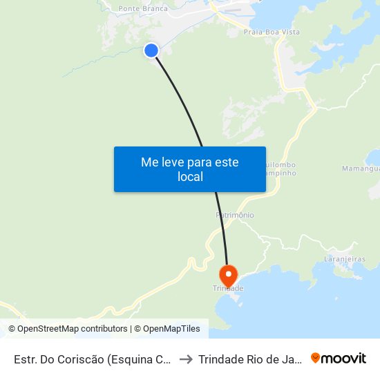 Estr. Do Coriscão (Esquina C/ Estr. Do Jacu) to Trindade Rio de Janeiro Brazil map