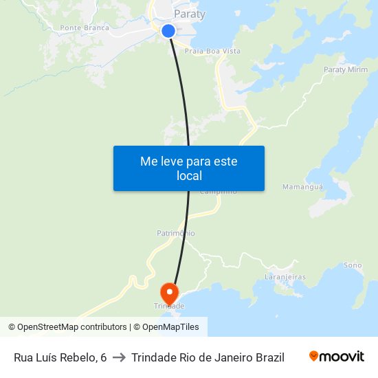 Rua Luís Rebelo, 6 to Trindade Rio de Janeiro Brazil map