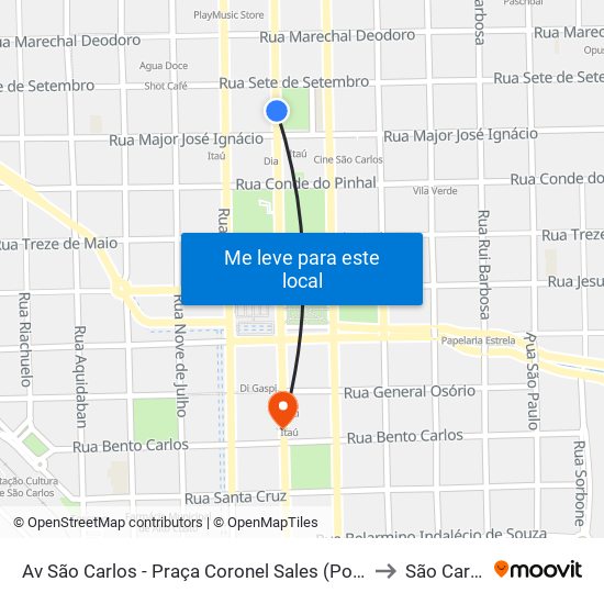 Av São Carlos - Praça Coronel Sales (Pombos) to São Carlos map