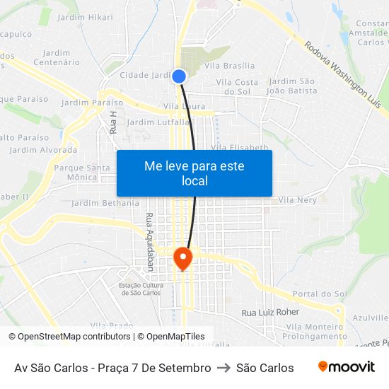 Av São Carlos - Praça 7 De Setembro to São Carlos map