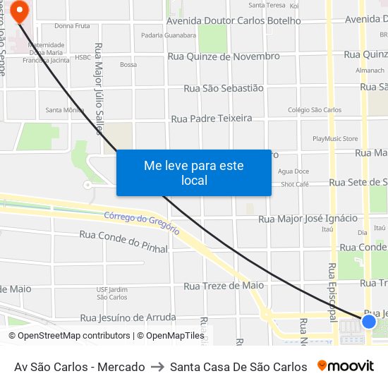 Av São Carlos - Mercado to Santa Casa De São Carlos map