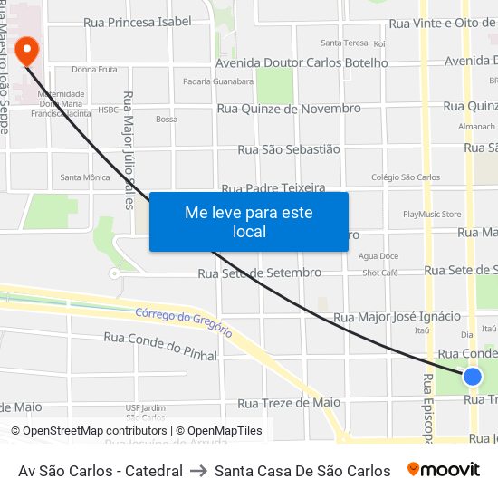 Av São Carlos - Catedral to Santa Casa De São Carlos map