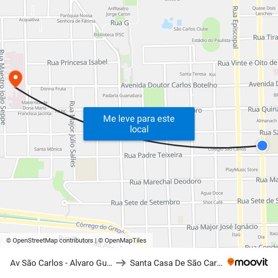 Av São Carlos - Alvaro Guião to Santa Casa De São Carlos map