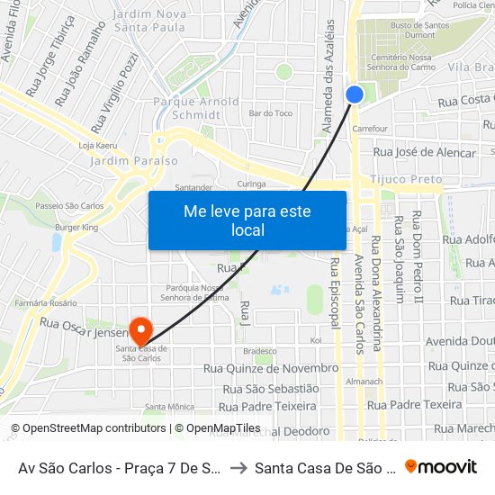 Av São Carlos - Praça 7 De Setembro to Santa Casa De São Carlos map