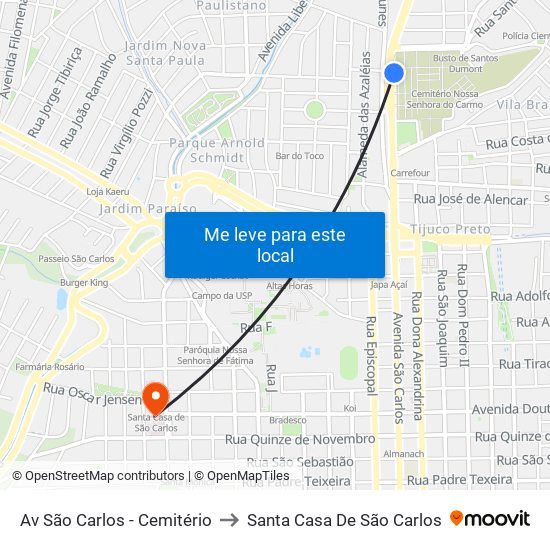 Av São Carlos - Cemitério to Santa Casa De São Carlos map