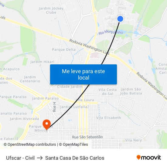 Ufscar - Civil to Santa Casa De São Carlos map