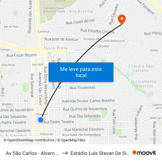 Av São Carlos - Alvaro Guião to Estádio Luís Stevan De Siqueira map