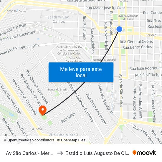 Av São Carlos - Mercado to Estádio Luís Augusto De Oliveira map