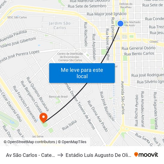 Av São Carlos - Catedral to Estádio Luís Augusto De Oliveira map