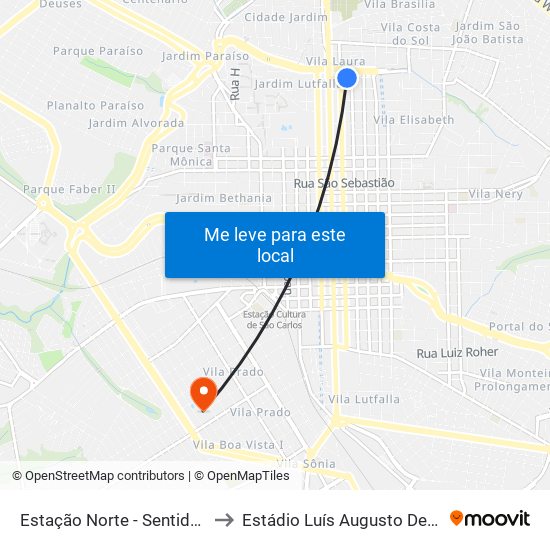 Estação Norte - Sentido Bairro to Estádio Luís Augusto De Oliveira map