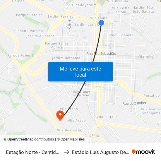 Estação Norte - Centido Centro to Estádio Luís Augusto De Oliveira map