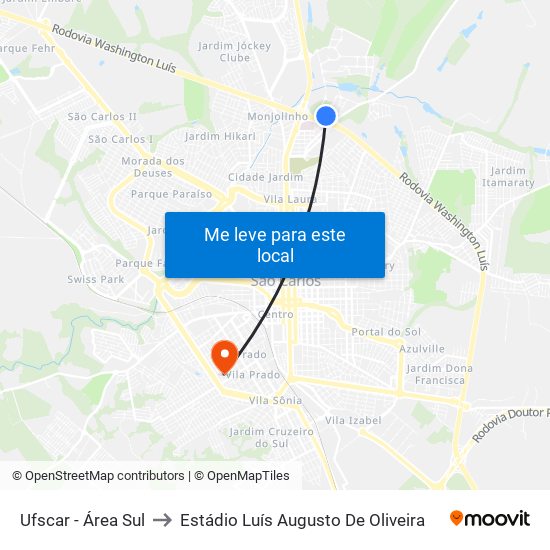 Ufscar - Área Sul to Estádio Luís Augusto De Oliveira map