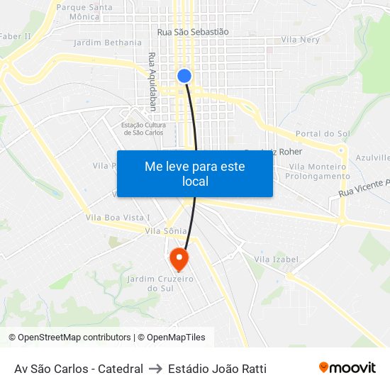 Av São Carlos - Catedral to Estádio João Ratti map