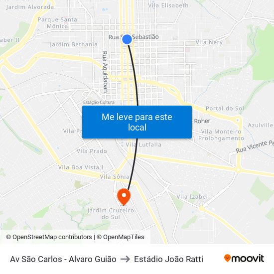 Av São Carlos - Alvaro Guião to Estádio João Ratti map