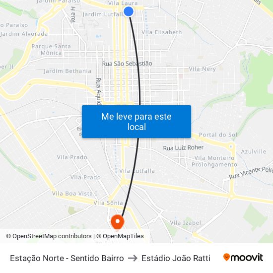 Estação Norte - Sentido Bairro to Estádio João Ratti map