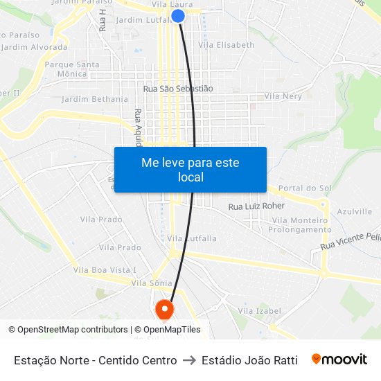 Estação Norte - Centido Centro to Estádio João Ratti map