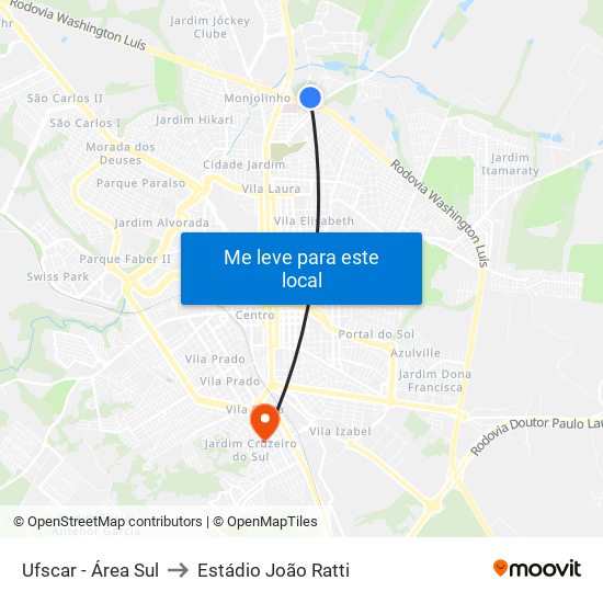 Ufscar - Área Sul to Estádio João Ratti map