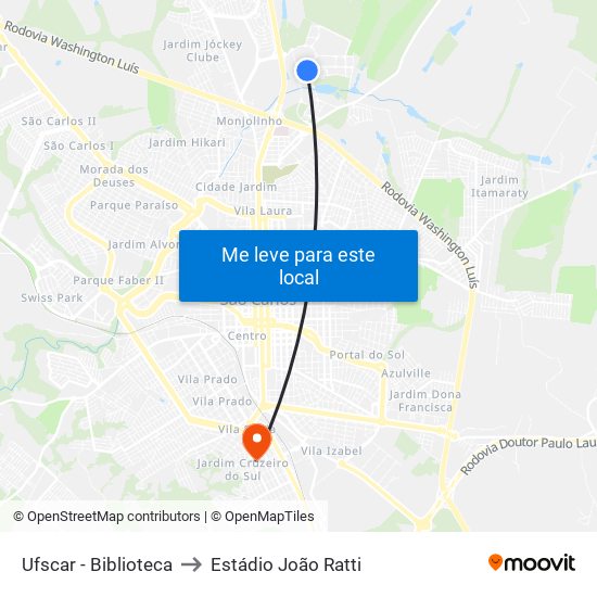 Ufscar - Biblioteca to Estádio João Ratti map