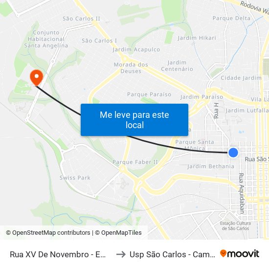 Rua XV De Novembro - Embrapa to Usp São Carlos - Campus II map