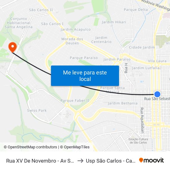 Rua XV De Novembro - Av São Carlos to Usp São Carlos - Campus II map