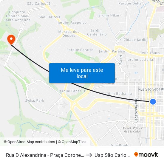 Rua D Alexandrina - Praça Coronel Sales - Cine São Carlos to Usp São Carlos - Campus II map