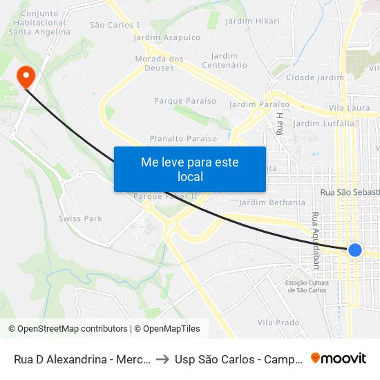 Rua D Alexandrina - Mercado to Usp São Carlos - Campus II map