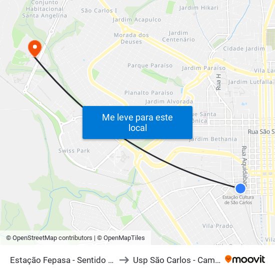 Estação Fepasa - Sentido Centro to Usp São Carlos - Campus II map