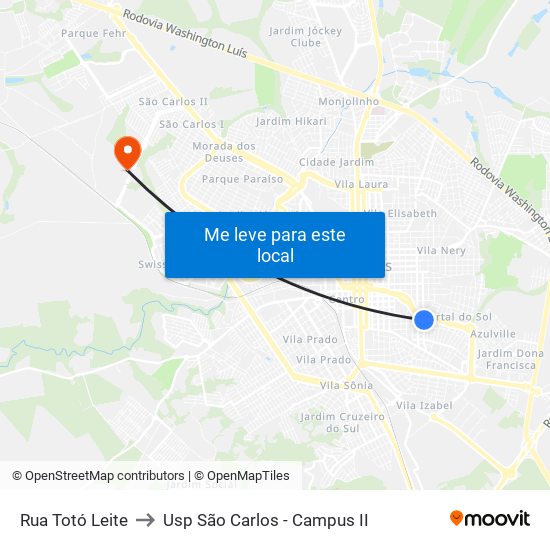 Rua Totó Leite to Usp São Carlos - Campus II map