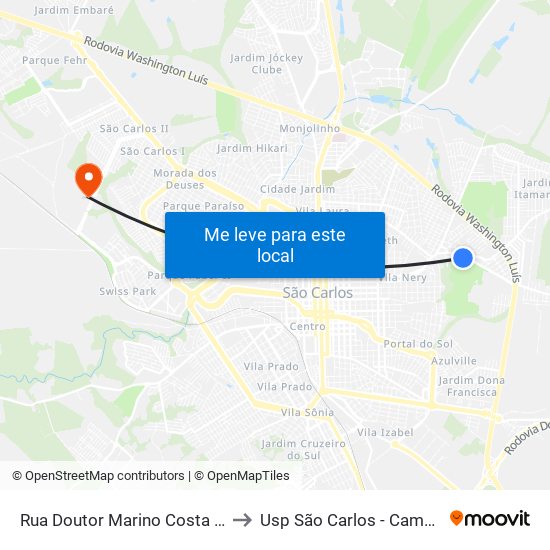 Rua Doutor Marino Costa Terra to Usp São Carlos - Campus II map
