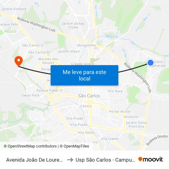 Avenida João De Lourenço to Usp São Carlos - Campus II map