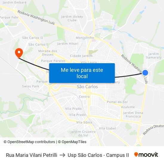Rua Maria Vilani Petrilli to Usp São Carlos - Campus II map