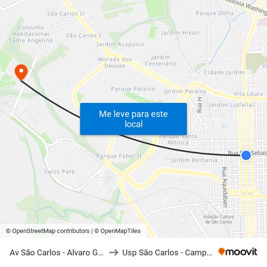 Av São Carlos - Alvaro Guião to Usp São Carlos - Campus II map