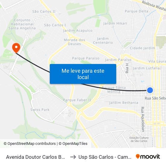 Avenida Doutor Carlos Botelho to Usp São Carlos - Campus II map