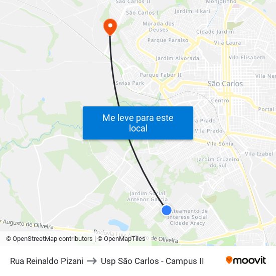 Rua Reinaldo Pizani to Usp São Carlos - Campus II map