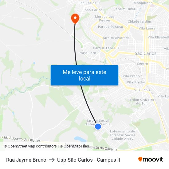 Rua Jayme Bruno to Usp São Carlos - Campus II map