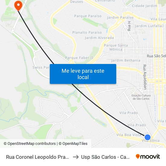 Rua Coronel Leopoldo Prado (P1) to Usp São Carlos - Campus II map