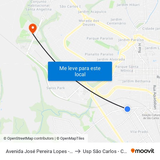 Avenida José Pereira Lopes - Diocesano to Usp São Carlos - Campus II map