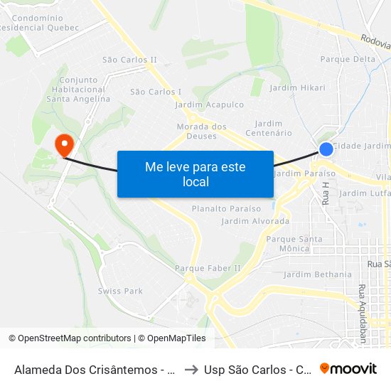 Alameda Dos Crisântemos - Kartódromo to Usp São Carlos - Campus II map