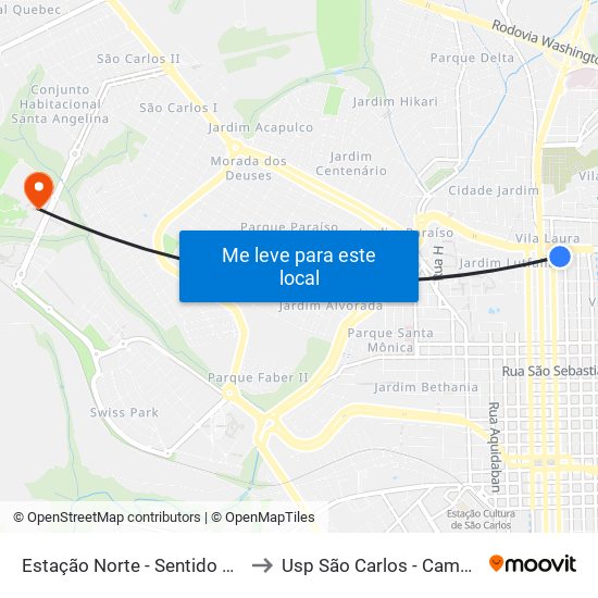 Estação Norte - Sentido Bairro to Usp São Carlos - Campus II map